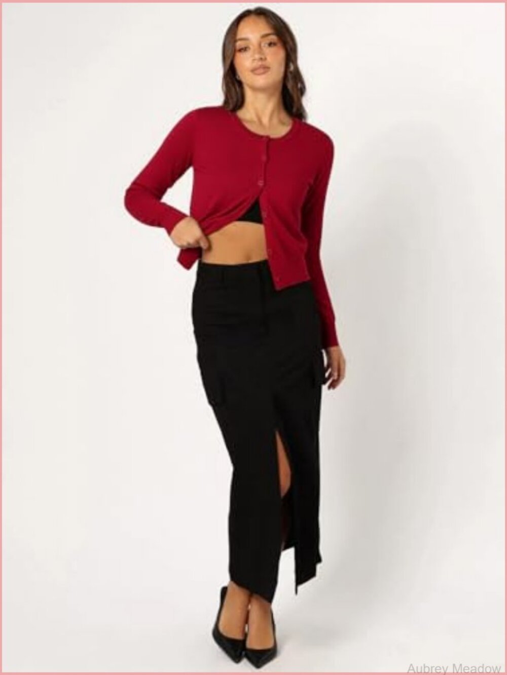 Cropped Cardigan Sweater Women Long Sleeve Crewneck Button Down Knit - Picture 4 of 7
